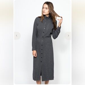 Veronica Beard Gray Long Sleeve Button Front Midi Shirt Dress